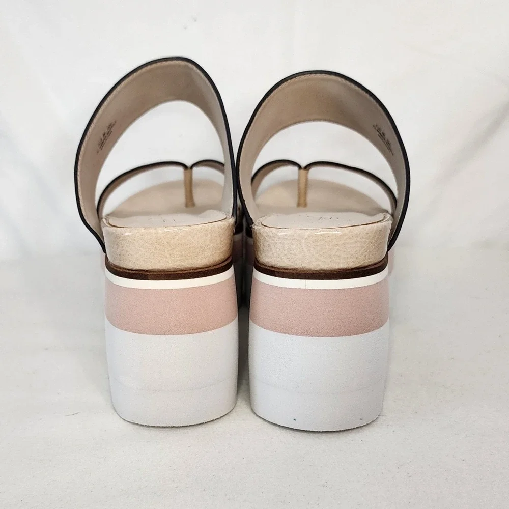 Naked Feet Flux Beige Pink White Platform Wedge Sandals Toe Loop 8M - Picture 4 of 7